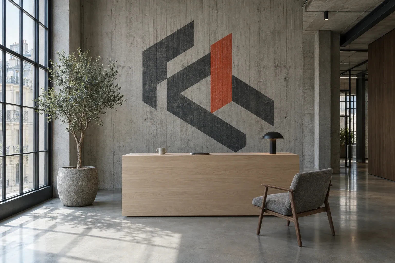 Impression murale directe, exemple Bureaux & entreprises